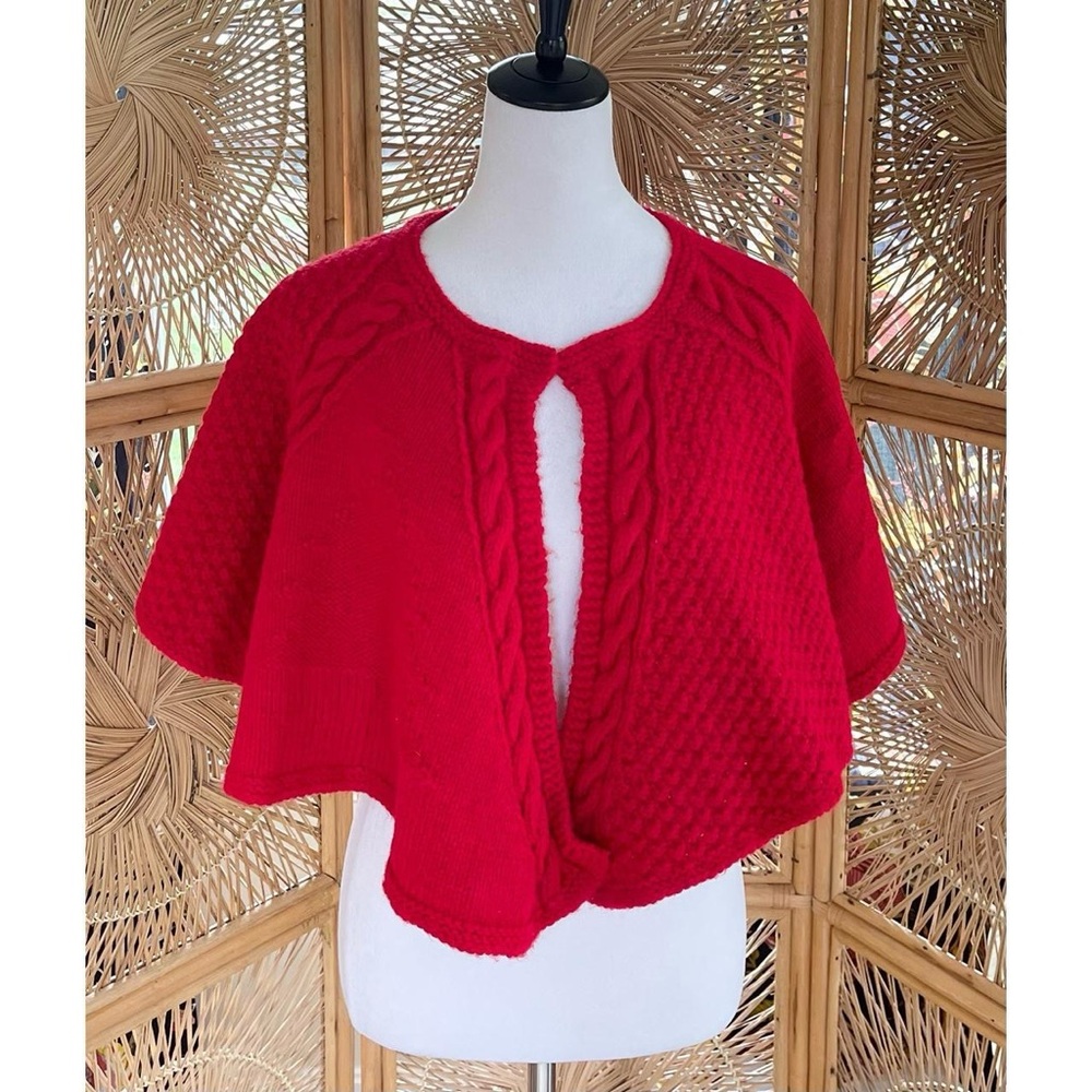 Vintage Handmade Red Knit Christmas Shrug Shawl